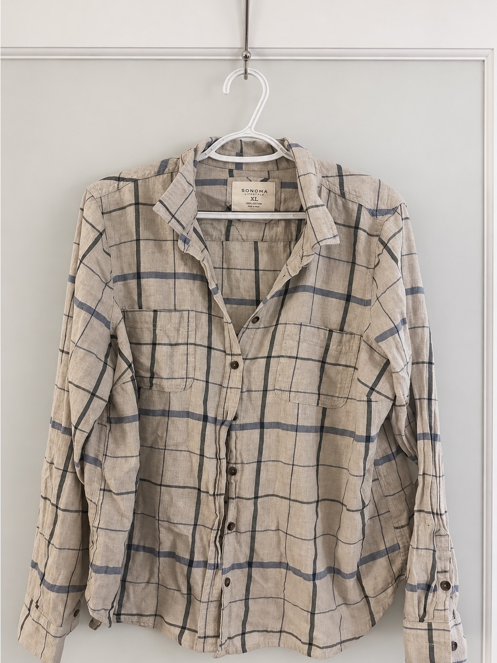 Women Beige Plaid Button-Up Shirt